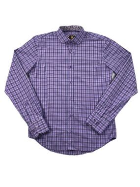 Giovanni Testi Men’s Purple Plaid Button Down Dress Shirt Sz Small Cotton Blend